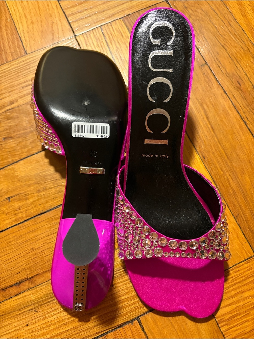 Gucci crystal-embellished sandals size EU 39.5 color Fuchsia - Picture 9 of 10